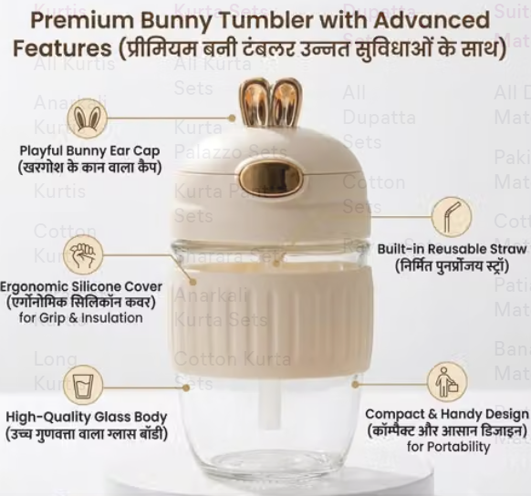 Bunny Bliss Glass Tumbler with Straw