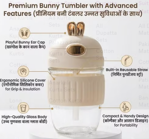 Bunny Bliss Glass Tumbler with Straw