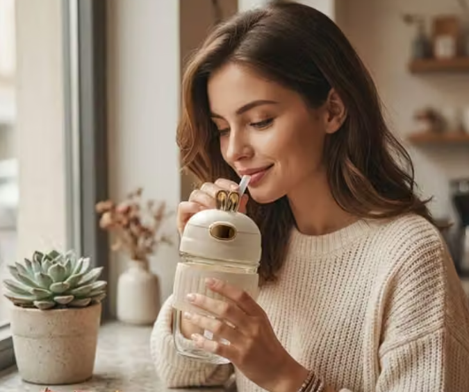 Bunny Bliss Glass Tumbler with Straw