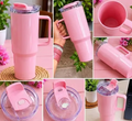 Premium large Tumbler with Handle & Straw - Pastel Pink